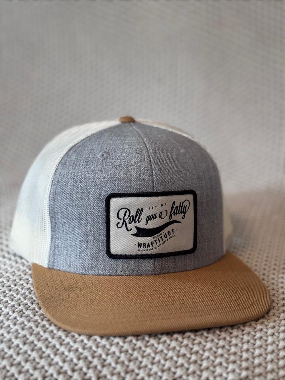 Roll You a Fatty Gray & Tan Mesh Trucker Cap